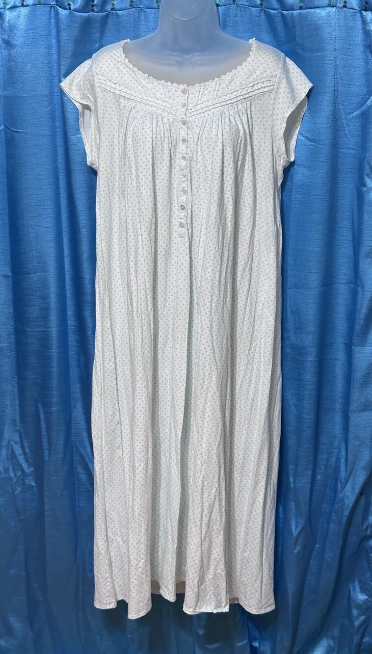 Eileen West 100% Cotton Long Short Sleeve Blue Floral SZ M